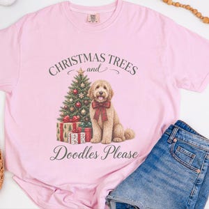 Goldendoodle Christmas Shirt, Christmas Trees And Doodles Please, Goldendoodle Mom Gift, Holiday Dog Sweatshirt, Doodle Lover Present image 1