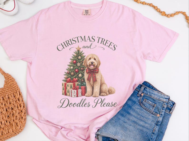 Goldendoodle Christmas Shirt, Christmas Trees And Doodles Please, Goldendoodle Mom Gift, Holiday Dog Sweatshirt, Doodle Lover Present image 1