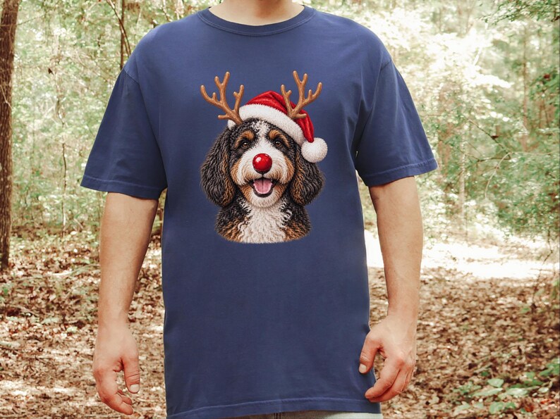 Bernedoodle Christmas Shirt, Christmas Bernedoodle Gift, Bernedoodle Mom Sweatshirt, Festive Dog Crewneck, Santa Paws Holiday Tee image 1