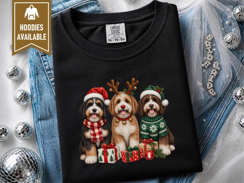 Bernedoodle Christmas Sweatshirt, Festive Dog Crewneck, Christmas Bernedoodle Gift, Holiday Dog Lover Shirt, Winter Puppy Sweatshirt afbeelding 7