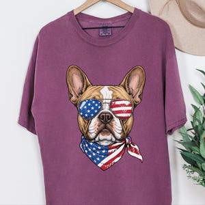 Comfort Colors Patriotic French Bulldog Sunglasses Shirt, Independence Day Anniversary Frenchie Dog Dad Tee, Patriotic Dog Gift immagine 4