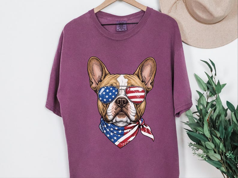 Comfort Colors Patriotic French Bulldog Sunglasses Shirt, Independence Day Anniversary Frenchie Dog Dad Tee, Patriotic Dog Gift immagine 4