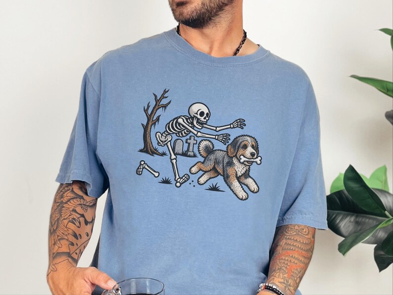 Skeleton Dog Shirt, Aussiedoodle Halloween Shirt, Spooky Dog Tee, Dog Lover Gift, Funny Skeleton Shirt image 8