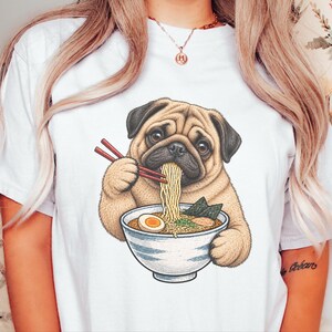 Pug Lover Shirt, Ramen Tee, Noodle Lover Gift, Pug Dad Shirt, Pug Mom Gift, Funny Dog Shirt, Japanese Food Tee, Anime Fan Shirt, Kawaii Food image 4