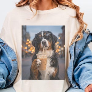 Comfort Colors Bernese Mountain Dog Iced Coffee Shirt, Cool Dog Drinking Coffee Tee, Berner Mom Dad Gifts, Summer Vacation Dog Lover Graphic image 10