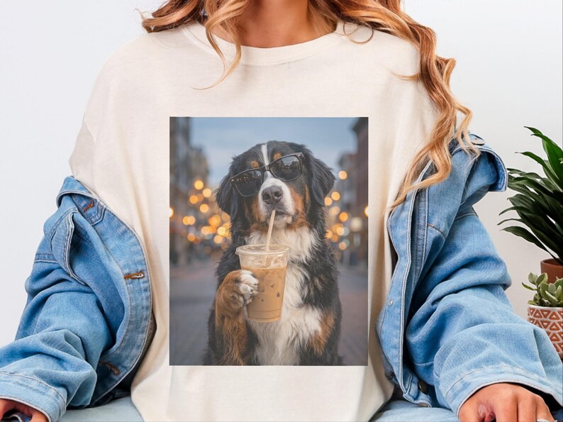 Comfort Colors Bernese Mountain Dog Iced Coffee Shirt, Cool Dog Drinking Coffee Tee, Berner Mom Dad Gifts, Summer Vacation Dog Lover Graphic image 10