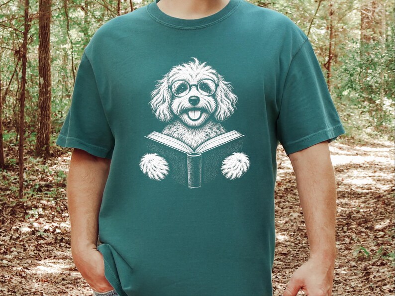 T-shirt met Maltipoo-hond, cadeau voor Maltipoo-moeder, T-shirt voor boekenwurm, T-shirt voor lezende hond, cadeau voor bibliothecaris, T-shirt voor hondenliefhebber met boeken, T-shirt voor boekenwurm afbeelding 7