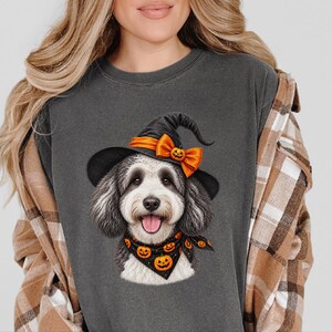 Halloween Dog Shirt, Sheepadoodle Gift, Witch Dog Shirt, Sheepadoodle Mom, Spooky Dog Tee, Doodle Mom Gift image 1