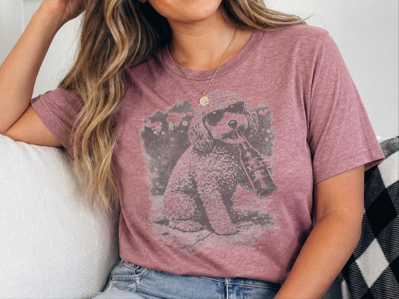 Cavapoo Drinking Beer Shirt | Funny Dog Tee, Silly Pet Portrait, Animal Lover Jumper for Cavapoo Mom, Silly Dog Shirt, Cavapoo Mom Shirt image 3