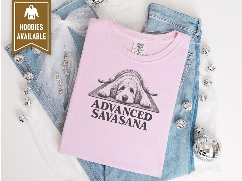 Labradoodle Shirt, Advanced Savasana Yoga Tee, Dog Lover Gift, Funny Fitness Workout Top, Yogi Meditation Shirt image 5