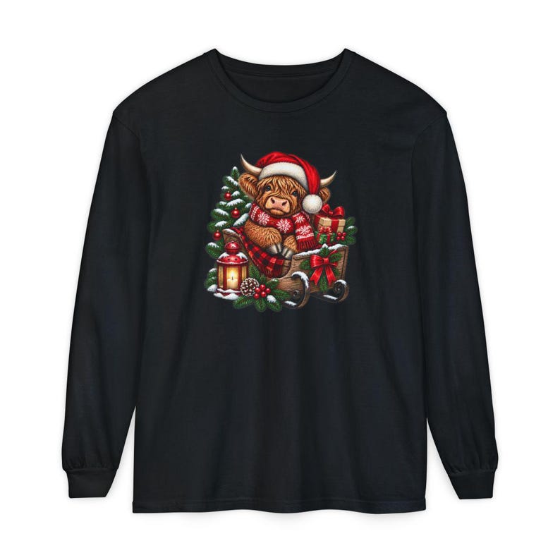 Christmas Highland Cow Sweatshirt, Santa Cow Holiday Gift, Festive Farm Animal Shirt, Winter Cow Lover Tee image 13