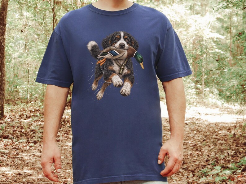 Bernedoodle jachtshirt, cadeau voor watervogeljager, shirt voor eendenjacht, T-shirt voor sportieve honden, cadeau voor Bernedoodle-eigenaar afbeelding 5