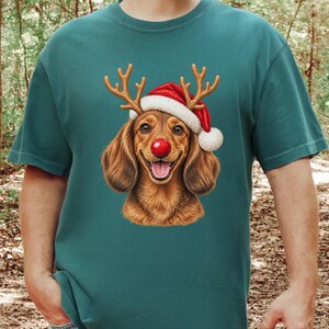 Weihnachtsshirt mit Dackel, Weihnachtsgeschenk für Dackel, Festlicher Hundepullover, Dackel-Mama-Shirt, Festliches T-Shirt für Hundeliebhaber Bild 5
