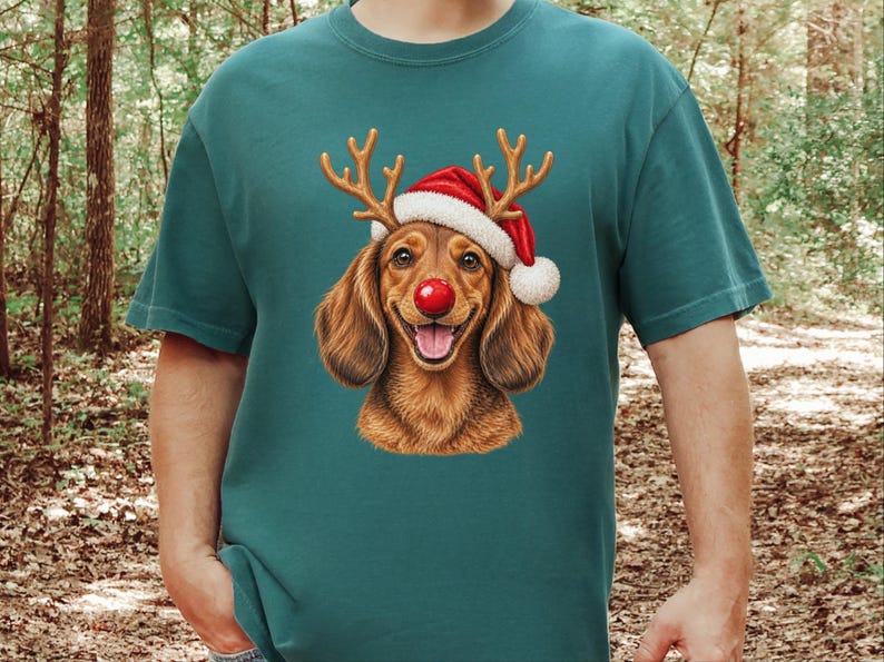 Weihnachtsshirt mit Dackel, Weihnachtsgeschenk für Dackel, Festlicher Hundepullover, Dackel-Mama-Shirt, Festliches T-Shirt für Hundeliebhaber Bild 5