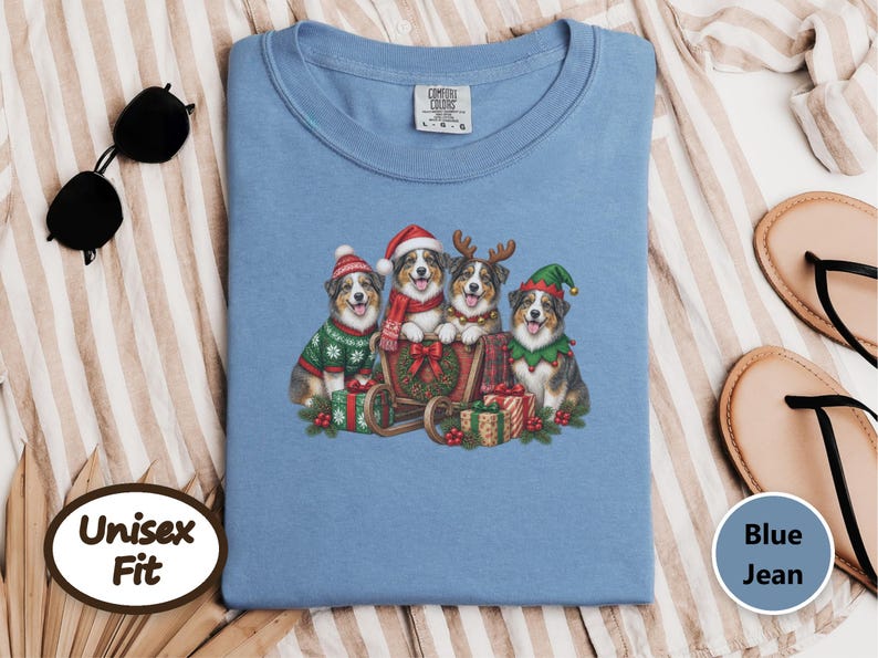 Christmas Australian Shepherd Shirt, Aussie Dog Mom Gift, Festive Holiday Sleigh Graphic Tee, Australian Christmas Sweatshirt afbeelding 8