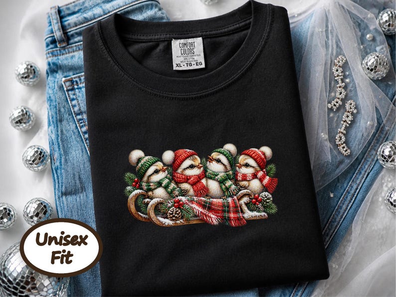 Christmas Birds Shirt, Holiday Bird Lover Gift, Winter Wildlife Tee, Cute Animal Sweatshirt, Festive Christmas Bird Shirt image 10