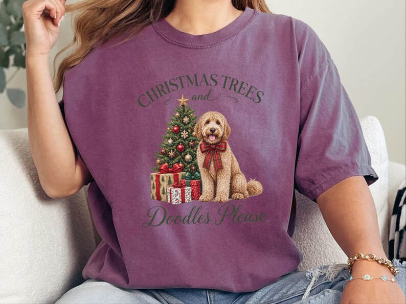 Goldendoodle Christmas Shirt, Christmas Trees And Doodles Please, Goldendoodle Mom Gift, Holiday Dog Sweatshirt, Doodle Lover Present image 4