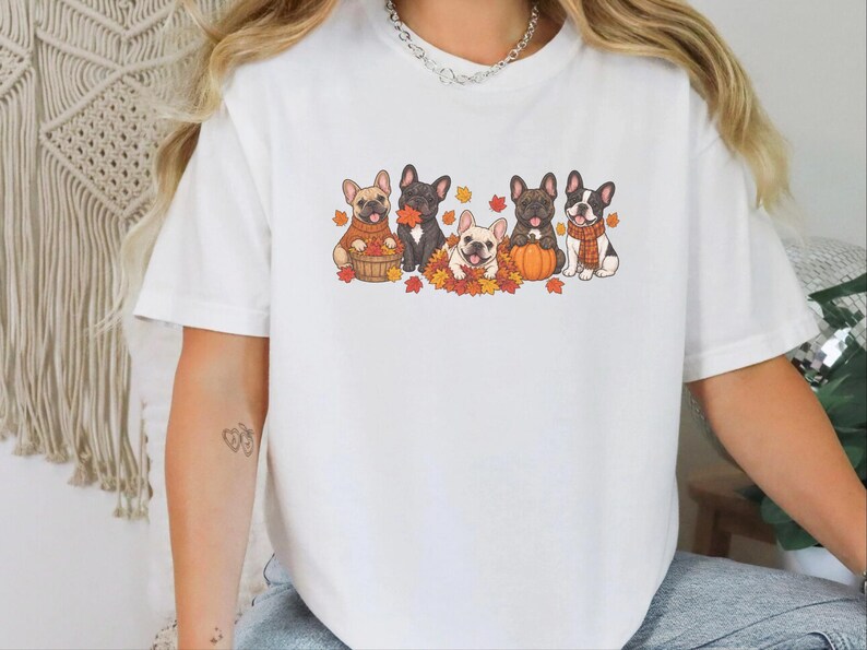 Frenchie Dog Shirt, Fall French Bulldog Gift, Cute Puppy Tee, French Bulldog Mama Shirt, Autumn Dog Lover Sweatshirt image 10