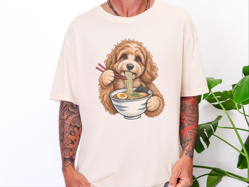 Koszulka Cavapoo, prezent dla miłośnika Cavapoo, koszulka z ramenem, prezent dla mamy Cavapoo, koszulka dla miłośnika makaronu, prezent dla japońskiego jedzenia, bluza z ramenem zdjęcie 3