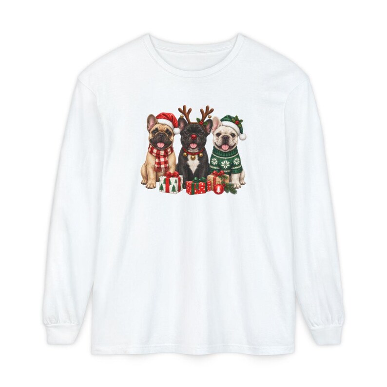 Christmas French Bulldog Shirt, Frenchie Christmas Gift, Holiday Dog Sweatshirt, Festive Pet Lover Tee, Cute Puppy Christmas Apparel image 14
