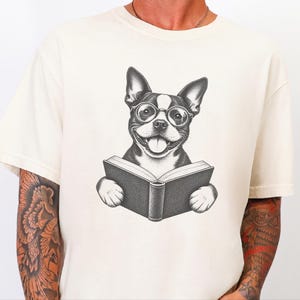 Boston Terrier Reading Book Shirt, Bookish Dog Tee, Boston Terrier Gift, Dog Lover Book Tee, Library Shirt image 6