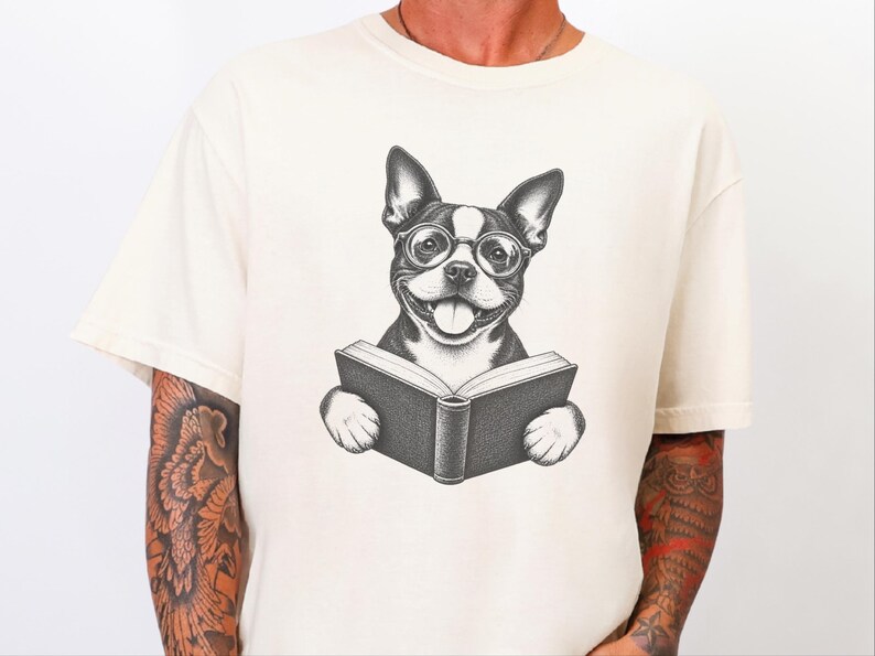 Boston Terrier Reading Book Shirt, Bookish Dog Tee, Boston Terrier Gift, Dog Lover Book Tee, Library Shirt image 6