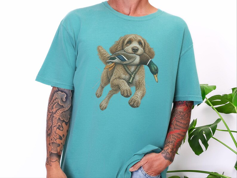 Duck Hunter Shirt, Cockapoo Dog Lover Gift, Waterfowl Hunting Tee, Mallard Duck Art, Outdoorsman Apparel image 2