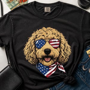 Comfort Colors Patriotic Dog Shirt, Goldendoodle Mom T-Shirt, Fourth of July Dog Dad Sweatshirt, USA Doodle Pet Owner Tops, 4th Of July Dog image 4