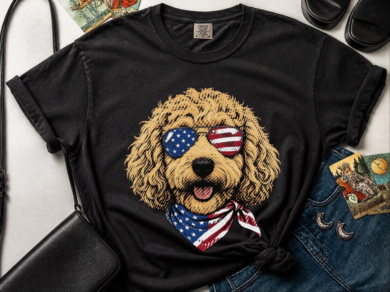 Comfort Colors Patriotic Dog Shirt, Goldendoodle Mom T-Shirt, Fourth of July Dog Dad Sweatshirt, USA Doodle Pet Owner Tops, 4th Of July Dog image 4