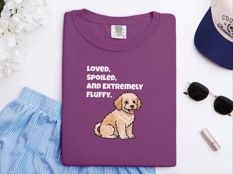 Comfort Colors Maltipoo Dog Mom Shirt, Loved, Spoiled, and Extremely Fluffy Sweatshirt, Cute Cavapoo Goldendoodle Dog Owner Clothing image 8