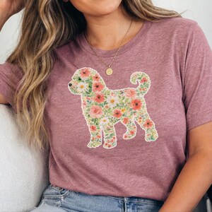 T-Shirt für Schnoodle-Fans, Schnoodle-Blumenmotiv, Boho-Frühlings-Blumen-T-Shirt, Doodle-Hundebesitzer-Shirt, Haustier-Silhouette-Shirt Bild 5