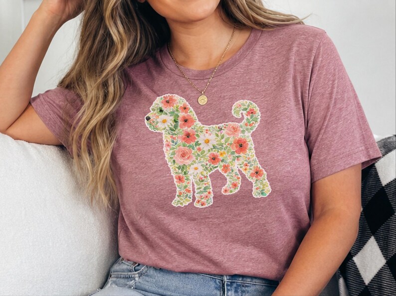 T-Shirt für Schnoodle-Fans, Schnoodle-Blumenmotiv, Boho-Frühlings-Blumen-T-Shirt, Doodle-Hundebesitzer-Shirt, Haustier-Silhouette-Shirt Bild 5