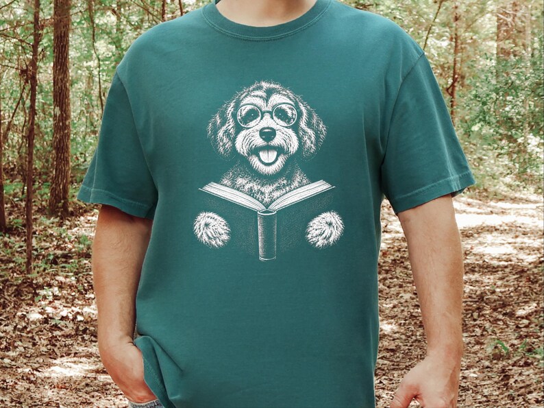 Schnoodle Reading Shirt, Bookish Dog Tee, Schnoodle Mom Gift, Dog Lover Book Shirt, Library Reader Tee image 5