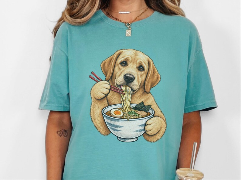 Yellow Lab Ramen Shirt, Labrador Retriever Gift, Noodle Lover Tee, Funny Dog Shirt, Labrador Mom Gift, Foodie Shirt, Dog Dad Shirt, Lab image 1