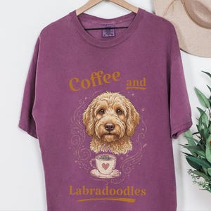 Comfort Colors Labradoodle Shirt Coffee And Labradoodles, Golden Doodle Dog Art Print, Doodle Mom Dad Sweatshirt, Whimsical Pet Art image 12