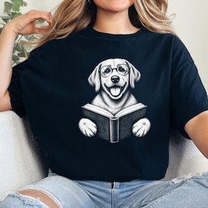 Reading Dog Shirt, Bookish Dog Tee, Lab Lover Gift, Dog Owner Gift, Library Shirt, Book Lover Shirt, Dog Mom Gift image 1