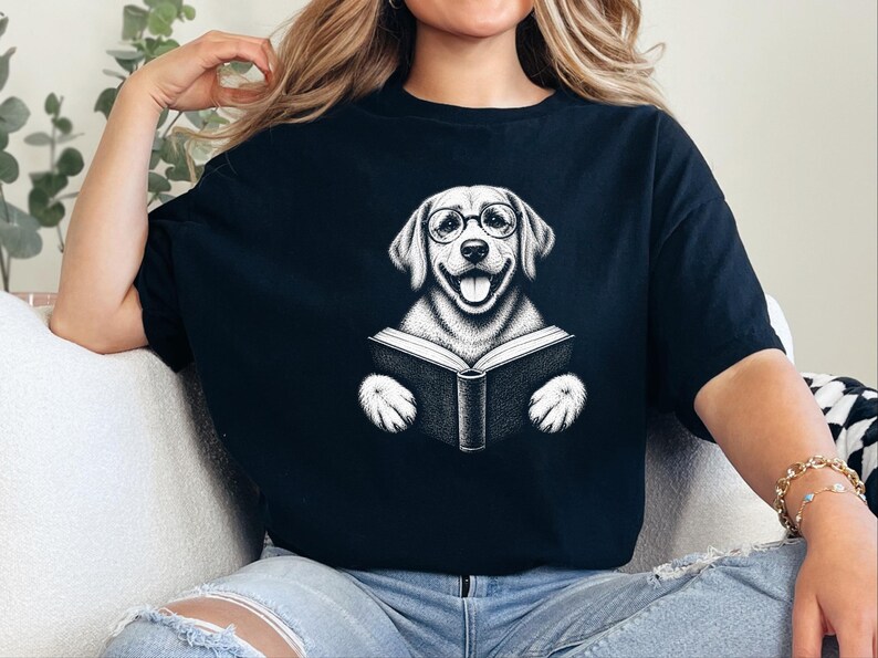 Reading Dog Shirt, Bookish Dog Tee, Lab Lover Gift, Dog Owner Gift, Library Shirt, Book Lover Shirt, Dog Mom Gift image 1