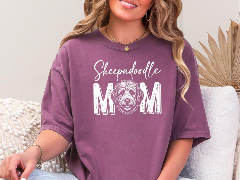 Comfort Colors Sheepadoodle Mom 1717 Tee, Doodle Mama Gift, Sheepadoodle Lover Gift, Retro Dog Shirt, New Dog Mom Gift, Doodle Dog Art image 3