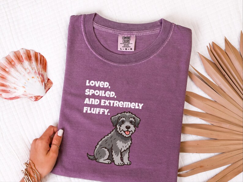 Comfort Colors Schnoodle Lover Crewneck Sweatshirt, Loved, Spoiled, and Extremely Fluffy Dog Mom Tee, Schnoodle Dad Cross-Breed Doodle Dog image 2