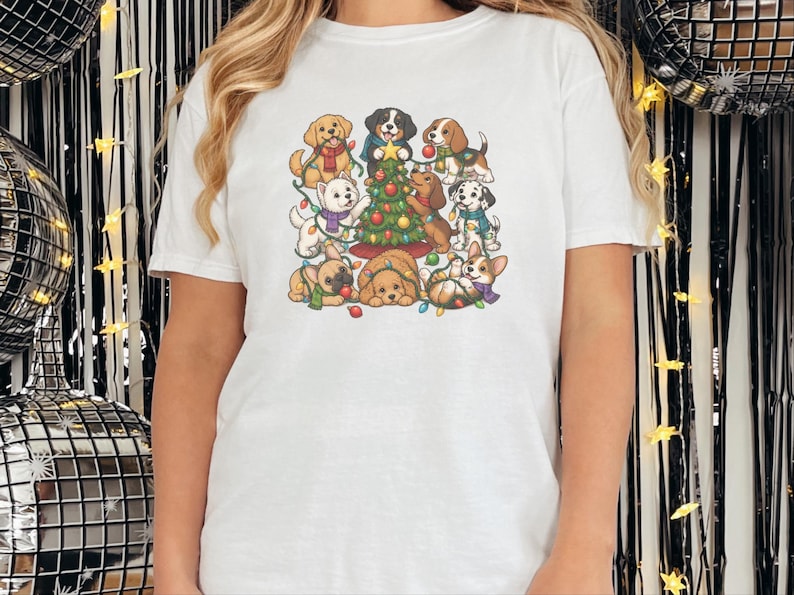 Christmas Dog Shirt, Holiday Puppies Gift, Festive Dogs Tee, Cute Puppy Christmas Sweater, Dog Lover Gift Idea image 1