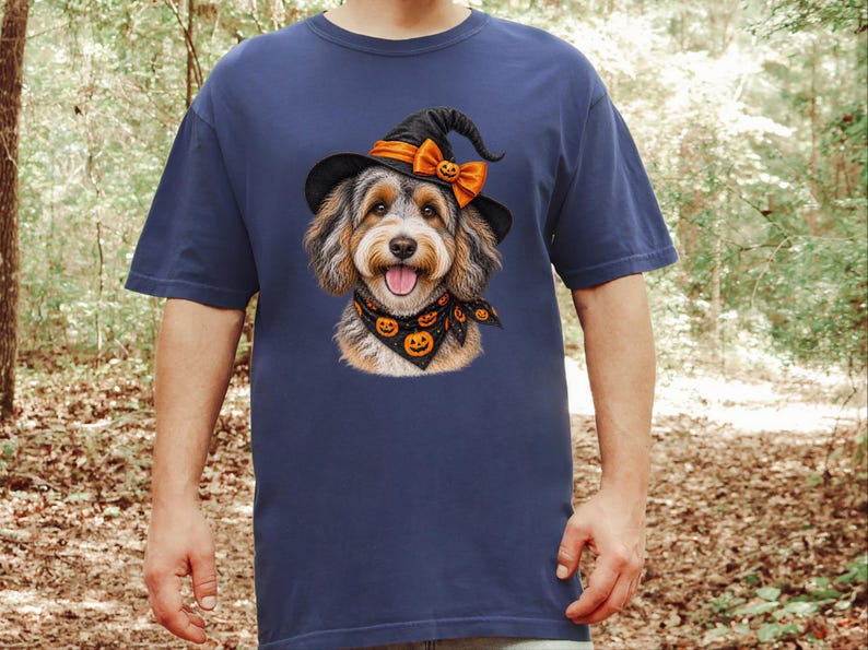 Witch Dog Shirt, Aussiedoodle Shirt, Doodle Mom Halloween Gift, Spooky Dog Lover Tee, Halloween Dog Shirt image 4