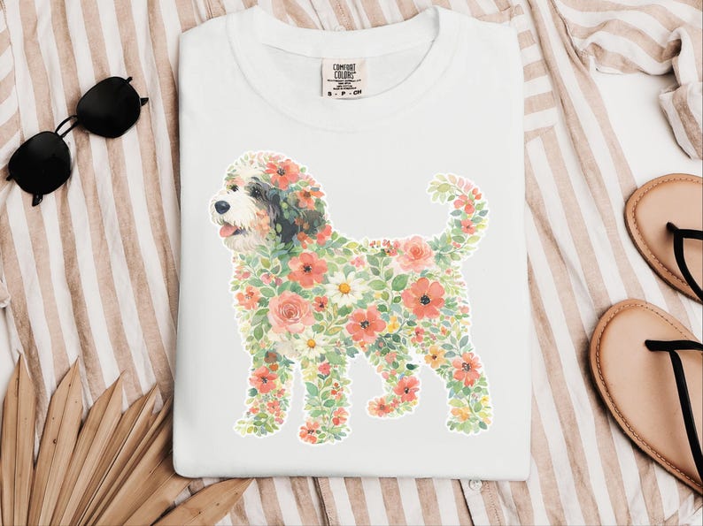 Comfort Colors Bernedoodle T-shirt, bloemensilhouet, cadeau voor hondenliefhebbers, T-shirt, tuinkunst voor hondenmoeders en -vaders, botanische huisdiereigenaar, Bernedoodle T-shirt afbeelding 3