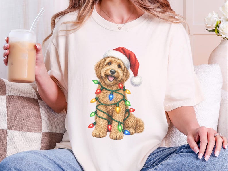 Labradoodle Christmas Shirt, Holiday Pet Shirt, Christmas Dog Mom, Labradoodle Gift, Christmas Lights Tee, Dog Lover Christmas Gift image 1