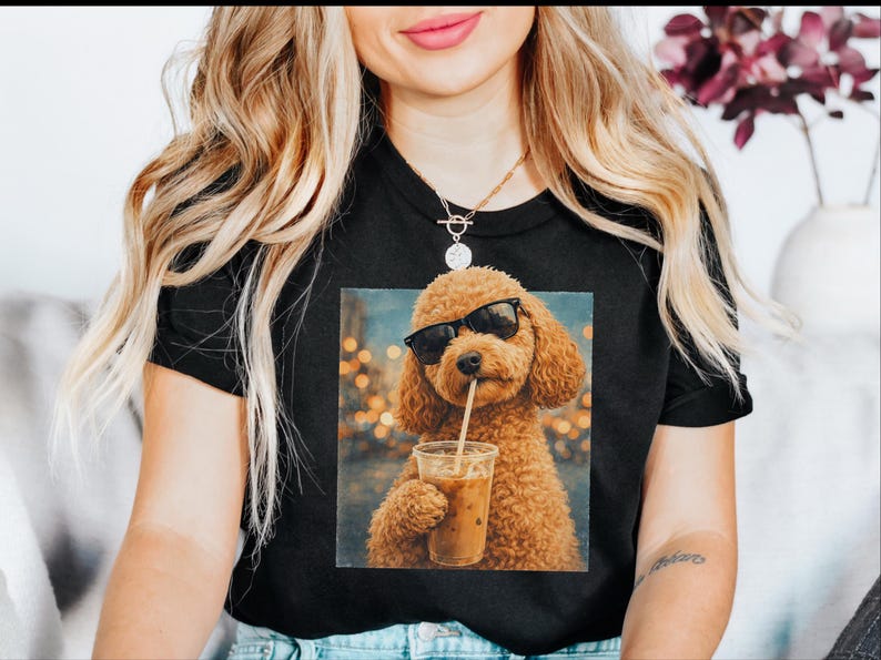 Quirky Caffeine Tee, Cockapoo Iced Coffee Cool Dog Shirt, Funny Pet Humor Gift for Dog Lovers, Summer Beach Vacation Tee image 5