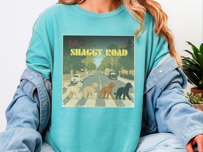 Comfort Colors Beatles Inspired Goldendoodle Shirt, The Doodles Shaggy Road Parody Tee, Retro Classic Rock Band Dog Mom Clothing image 8