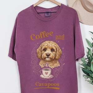 Comfort Colors Cavapoo Mom Shirt, Coffee And Cavapoos Tee, Dog Owner Gift, Pet Parent Present, Block Print Style Apparel, Cavapoo Owner Gift image 3