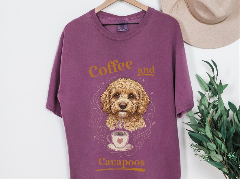 Comfort Colors Cavapoo Mom Shirt, Coffee And Cavapoos Tee, Dog Owner Gift, Pet Parent Present, Block Print Style Apparel, Cavapoo Owner Gift image 3