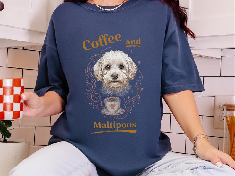 Comfort Colors Maltipoo Mom Shirt, Coffee And Maltipoos Tee, Dog Mama Gift, Vintage Dog Lover Tee, Maltese Poodle Mix, Cozy Tea Lover image 6