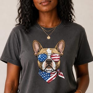Comfort Colors Patriotic French Bulldog Sunglasses Shirt, Independence Day Anniversary Frenchie Dog Dad Tee, Patriotic Dog Gift immagine 5