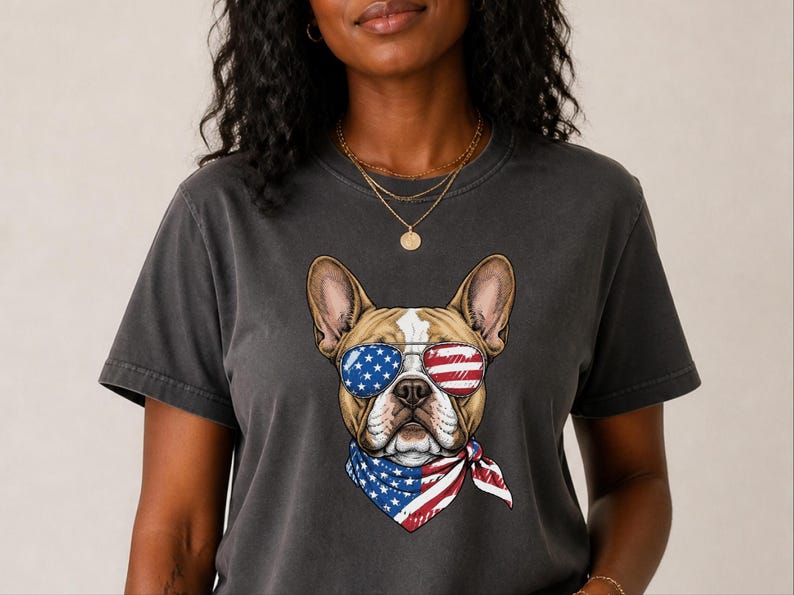 Comfort Colors Patriotic French Bulldog Sunglasses Shirt, Independence Day Anniversary Frenchie Dog Dad Tee, Patriotic Dog Gift immagine 5